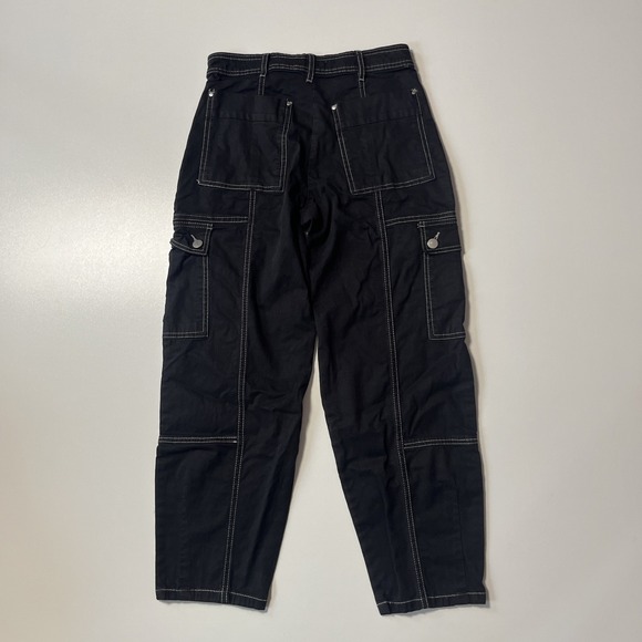 Anthropologie Utility Barrel Pants Size 2 Black Linen Blend Cargo Pocket Trouser - Picture 9 of 9